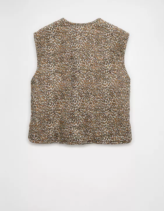 Aeo AE Reversible Leopard Tie Front Quilted Vest