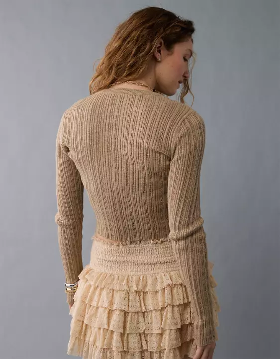 Aeo AE Ribbed Crew Neck Cardigan