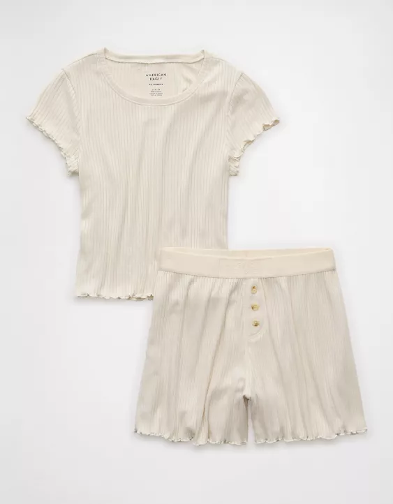 Aeo AE Ribbed Plush Baby Tee PJ Set