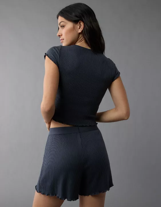 Aeo AE Ribbed Plush Baby Tee PJ Set