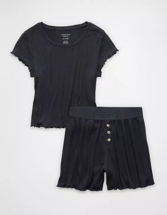 Aeo AE Ribbed Plush Baby Tee PJ Set