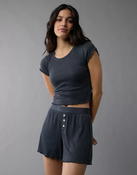 Aeo AE Ribbed Plush Baby Tee PJ Set