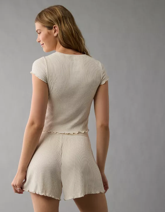 Aeo AE Ribbed Plush Baby Tee PJ Set