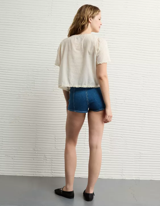 Aeo AE Short-Sleeve High Neck Tie Front Shirt