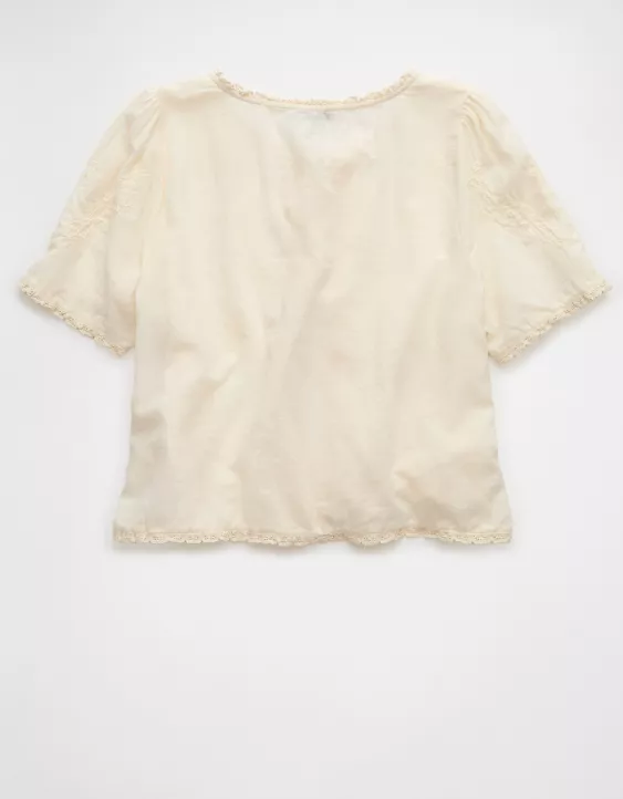 Aeo AE Short-Sleeve High Neck Tie Front Shirt