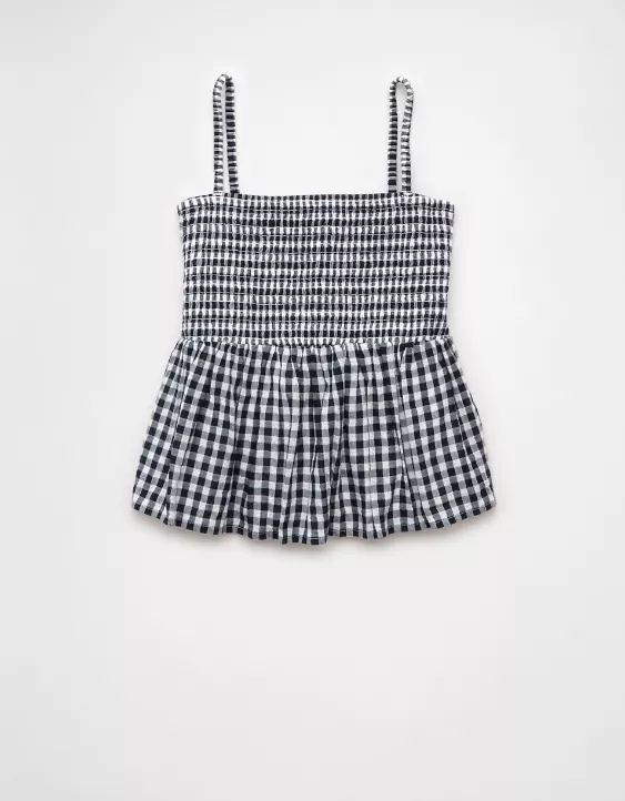 Aeo AE Smocked Gingham Babydoll Cami