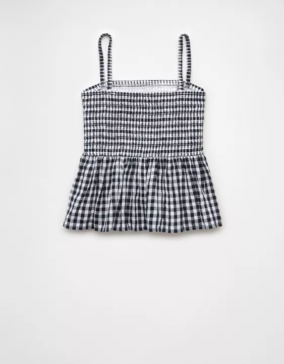 Aeo AE Smocked Gingham Babydoll Cami