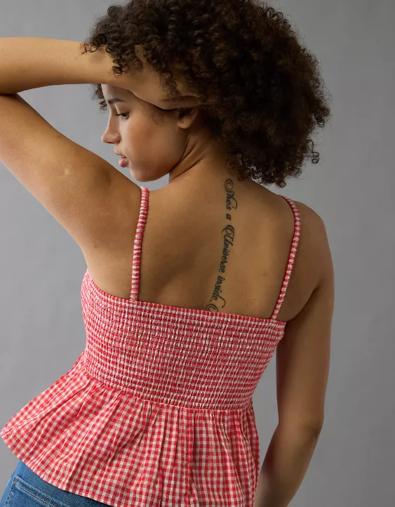 Aeo AE Smocked Gingham Babydoll Cami