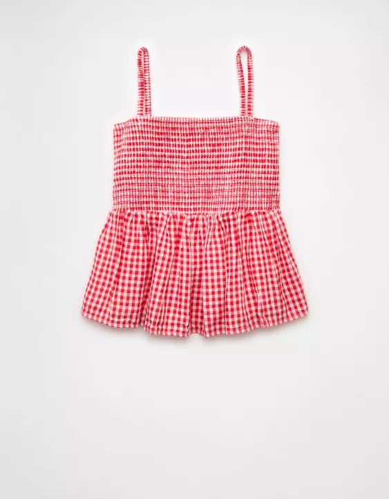 Aeo AE Smocked Gingham Babydoll Cami