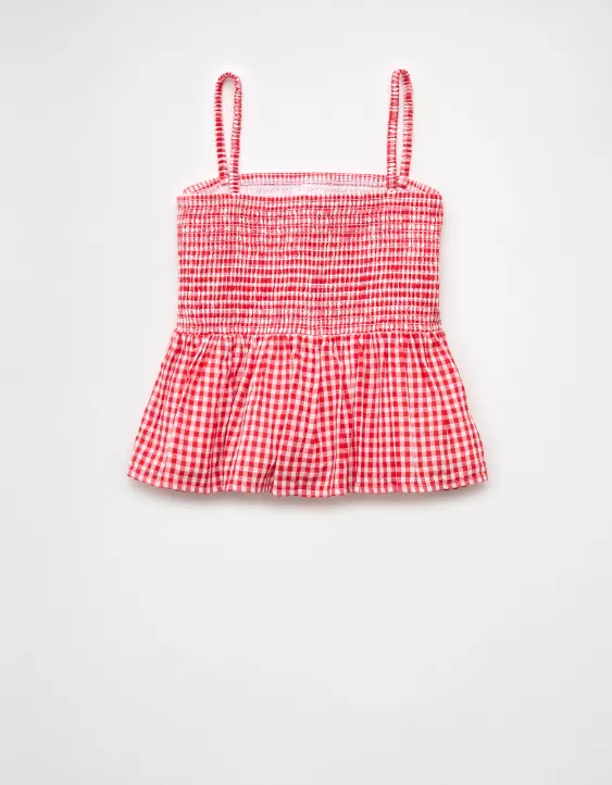 Aeo AE Smocked Gingham Babydoll Cami