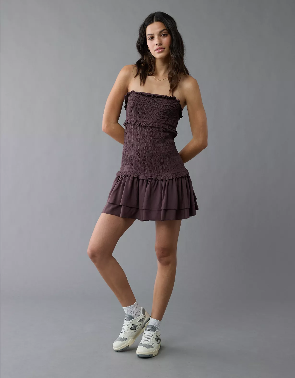 aeo AE Smocked Ruffle Mini Dress