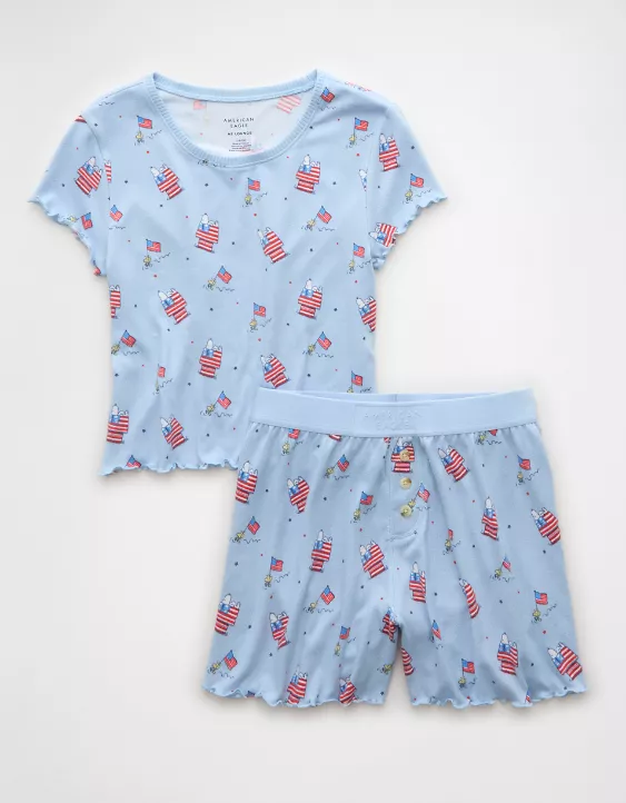 Aeo AE Snoopy Americana Plush Baby Tee PJ Set