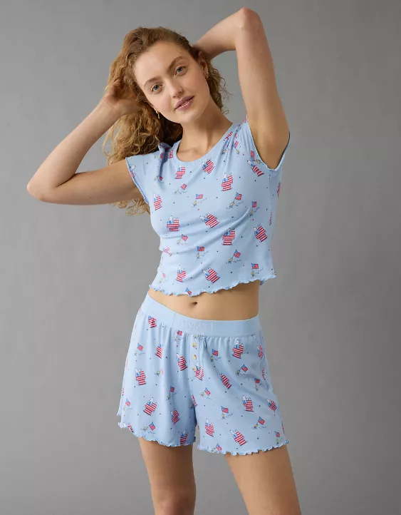 Aeo AE Snoopy Americana Plush Baby Tee PJ Set