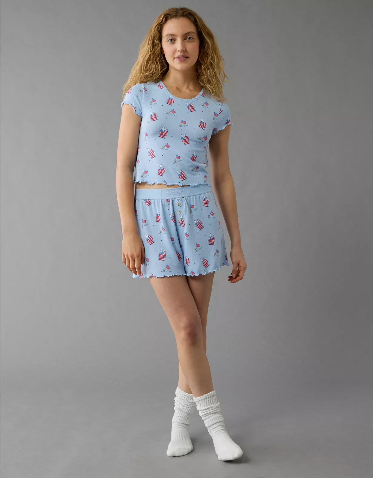 aeo AE Snoopy Americana Plush Baby Tee PJ Set