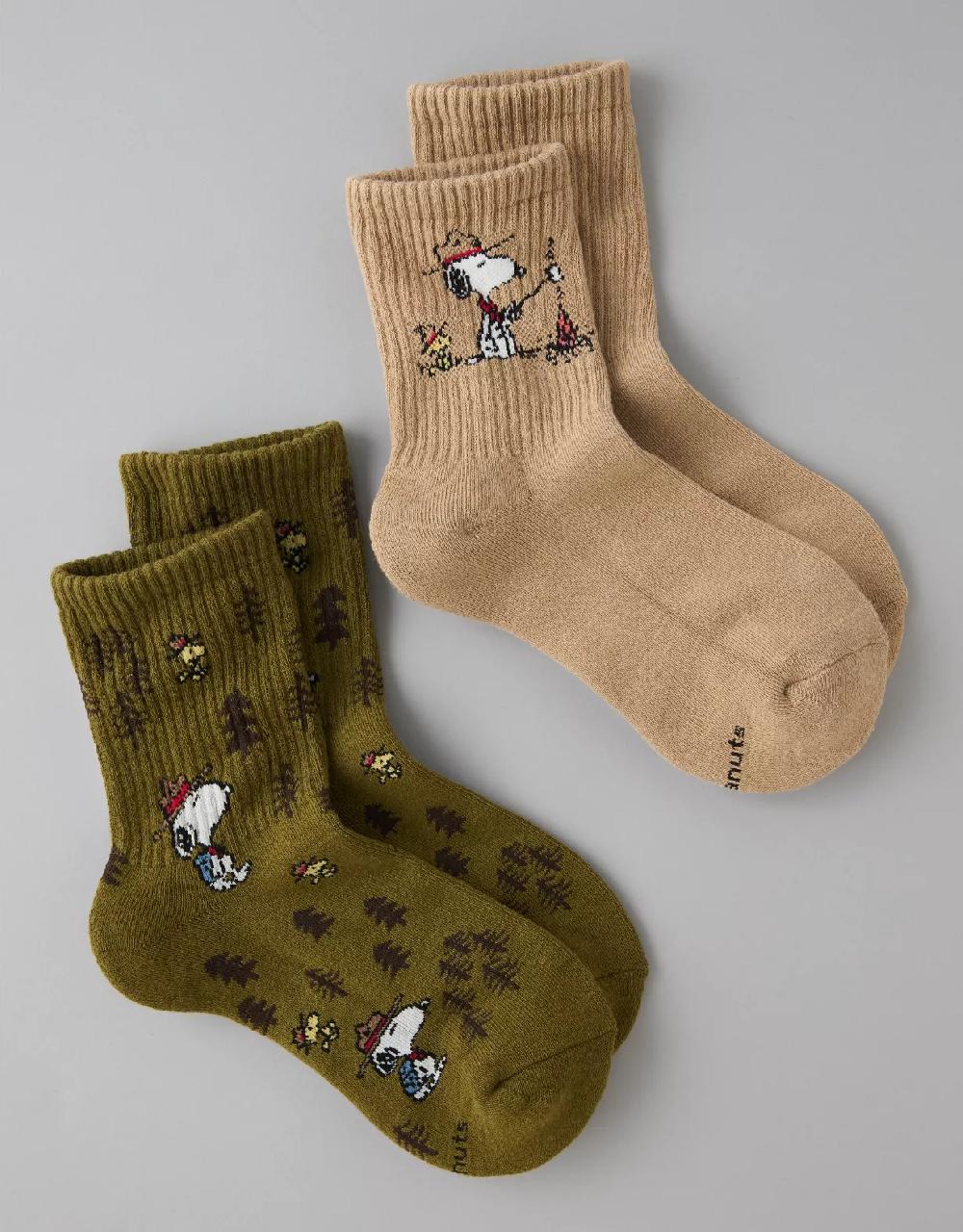 aeo AE Snoopy Campfire Cropped Crew Socks 2-Pack