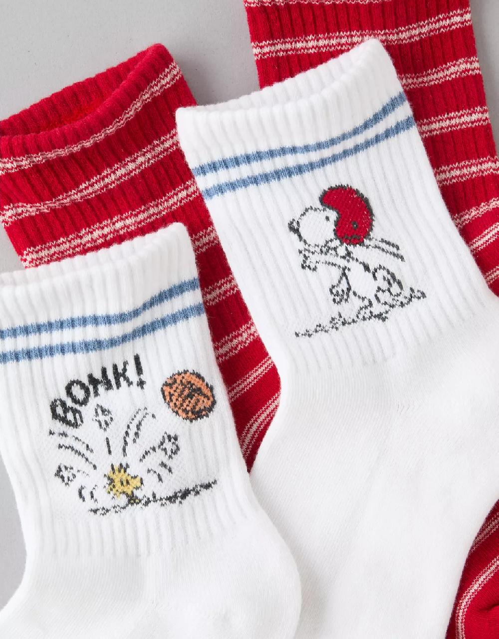 Aeo AE Snoopy Football Cropped Crew Socks 2-Pack