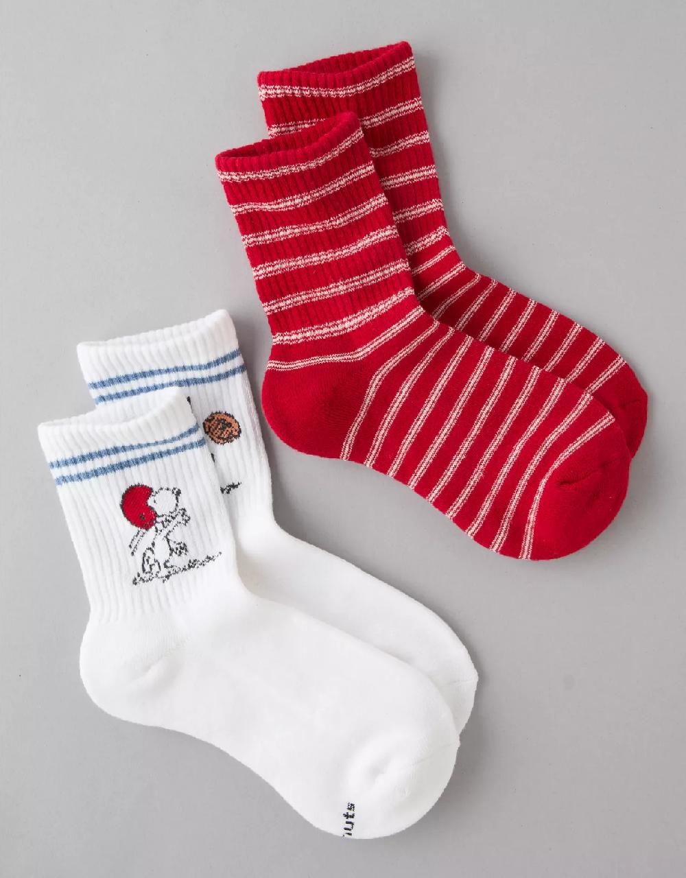 aeo AE Snoopy Football Cropped Crew Socks 2-Pack