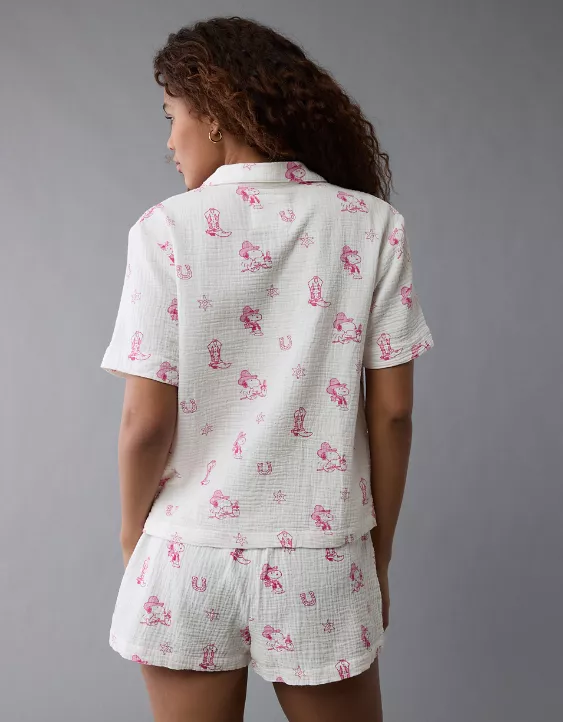 Aeo AE Snoopy Western Cotton Gauze PJ Set