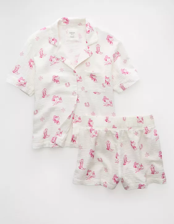 Aeo AE Snoopy Western Cotton Gauze PJ Set