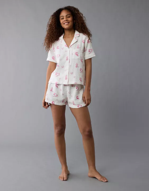 Aeo AE Snoopy Western Cotton Gauze PJ Set