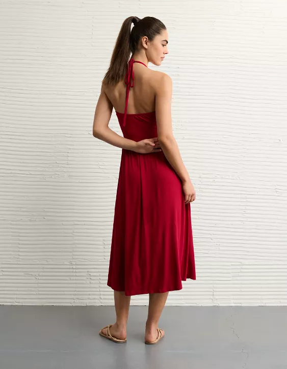 Aeo AE Soft & Sexy Keyhole Halter Midi Dress