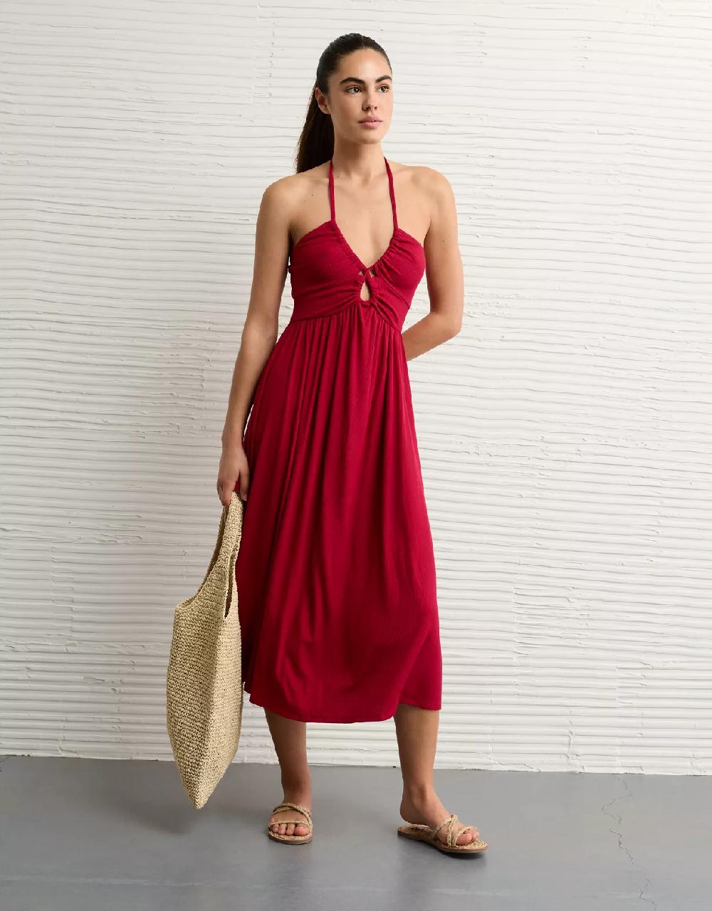aeo AE Soft & Sexy Keyhole Halter Midi Dress