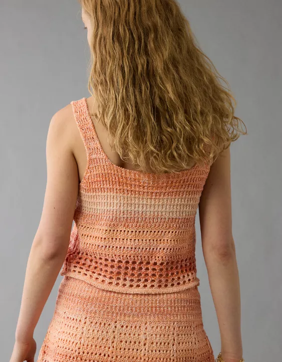 Aeo AE Space Dye Cropped Crochet Tank Top