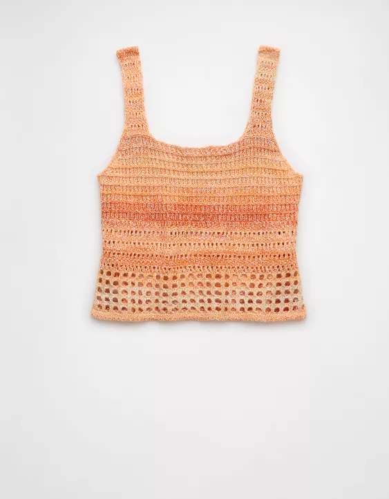 Aeo AE Space Dye Cropped Crochet Tank Top