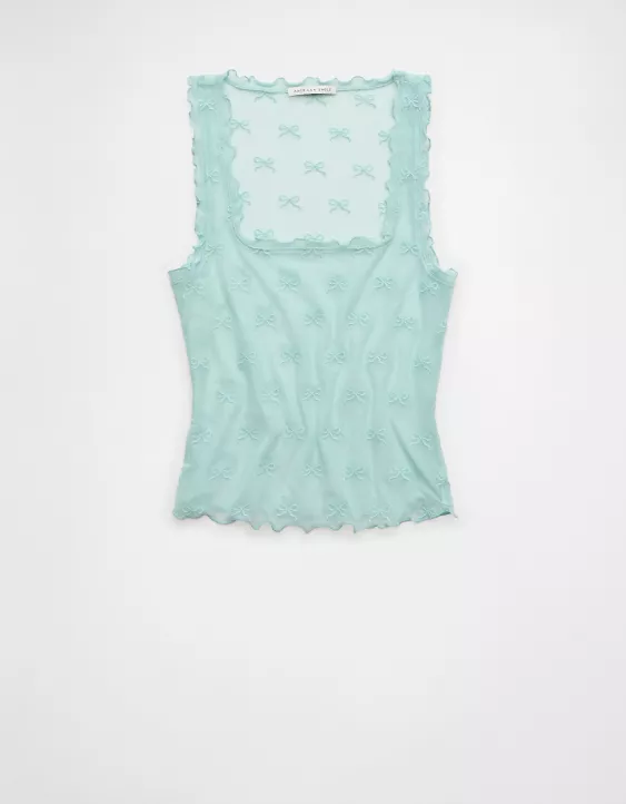 Aeo AE Square Neck Bow Mesh Tank Top