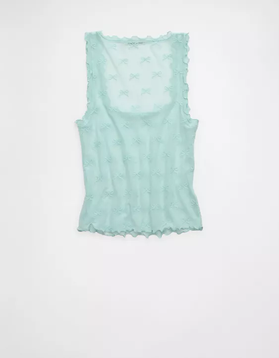 Aeo AE Square Neck Bow Mesh Tank Top