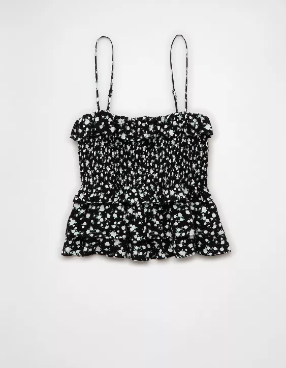 Aeo AE Square Neck Smocked Ruffle Cami