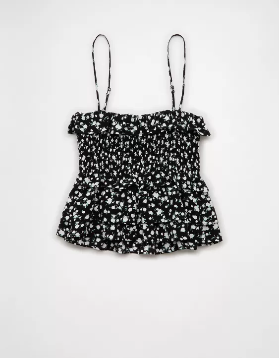 Aeo AE Square Neck Smocked Ruffle Cami
