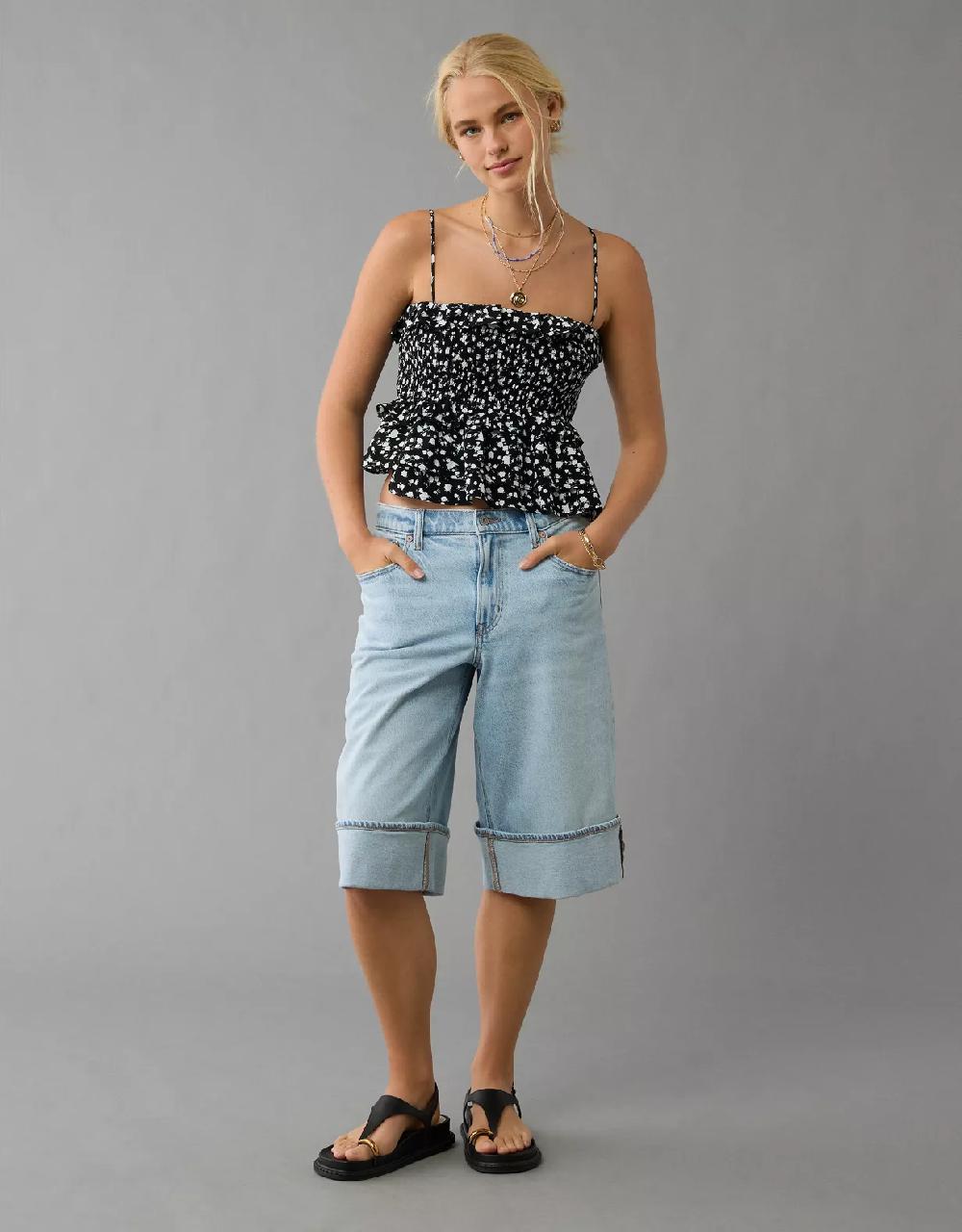 aeo AE Square Neck Smocked Ruffle Cami