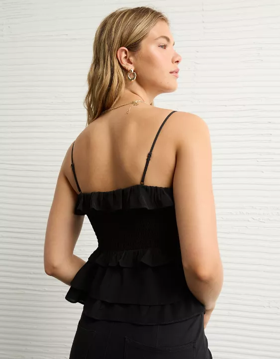 Aeo AE Square Neck Smocked Ruffle Cami
