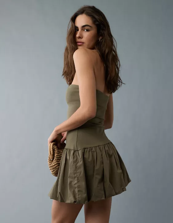 Aeo AE Strapless Drop Waist Bubble Mini Dress