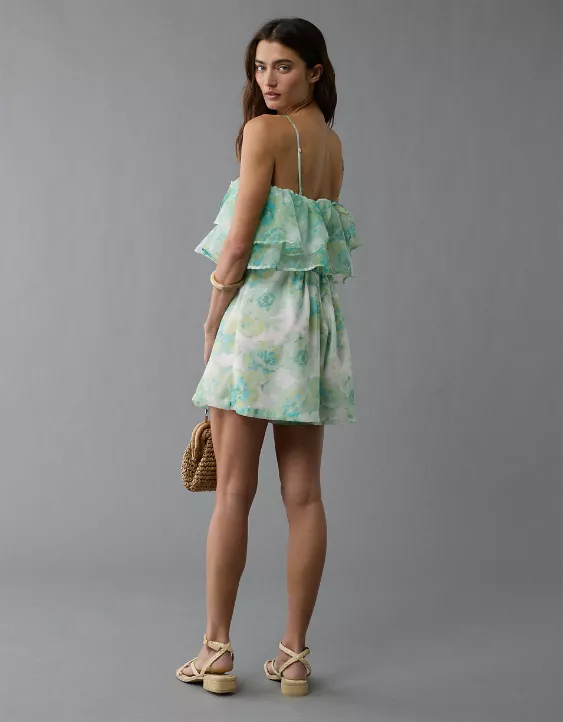 Aeo AE Strapless Organza Ruffle Romper