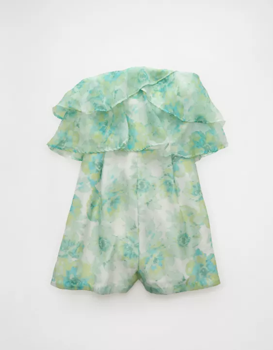 Aeo AE Strapless Organza Ruffle Romper