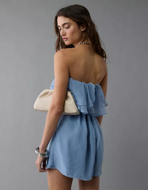 Aeo AE Strapless Organza Ruffle Romper