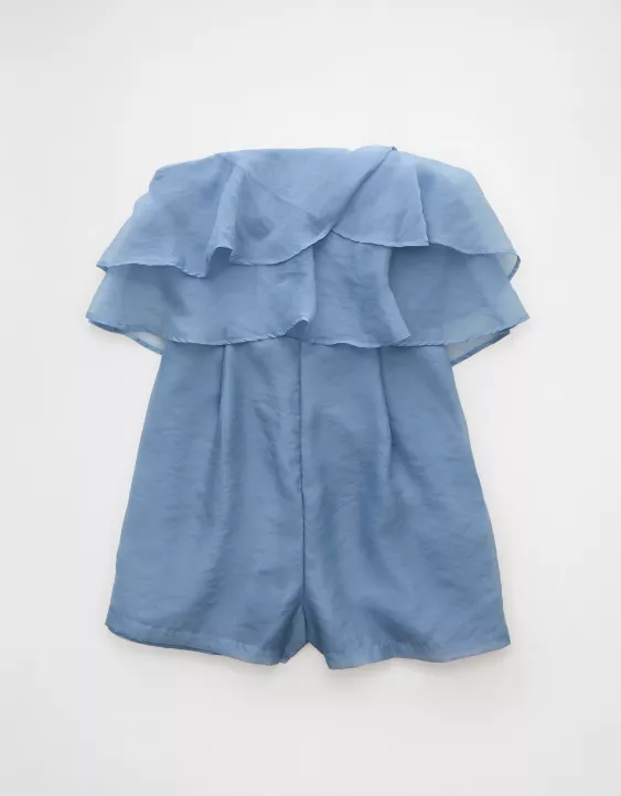 Aeo AE Strapless Organza Ruffle Romper