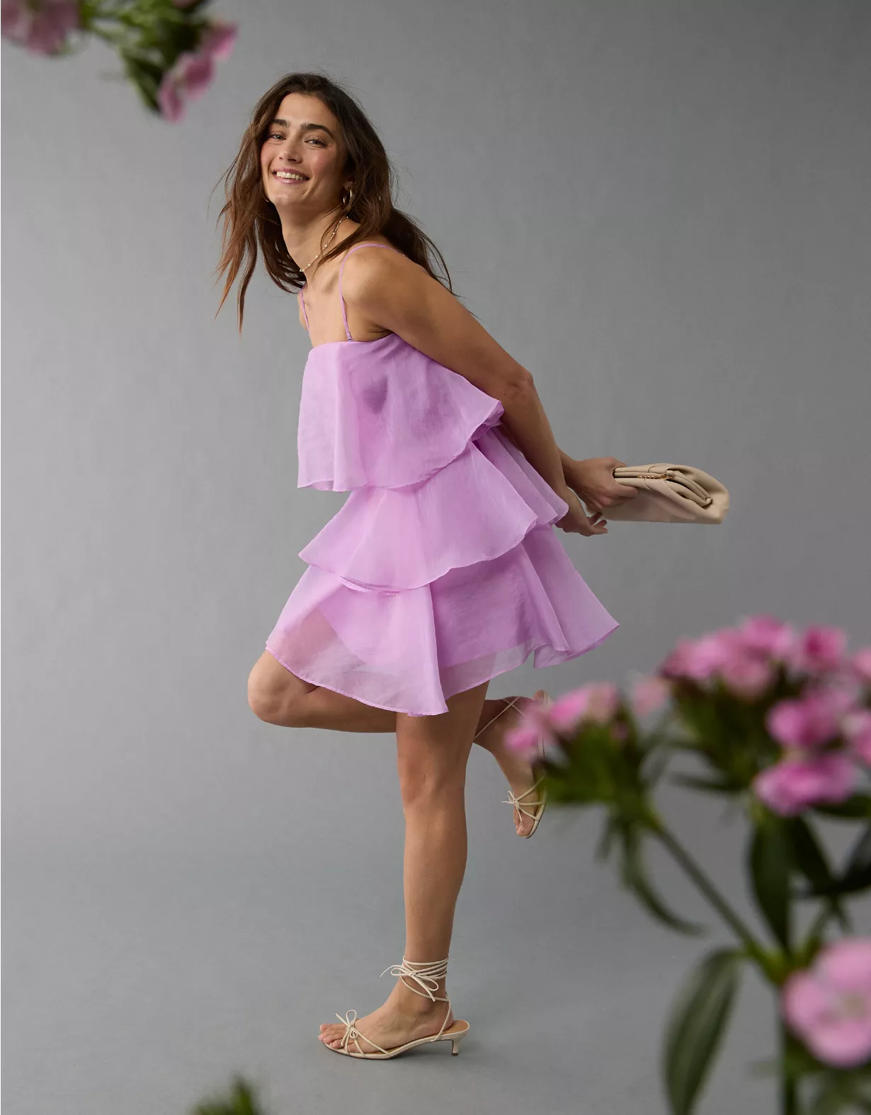 aeo AE Strapless Ruffle Tiered Mini Dress