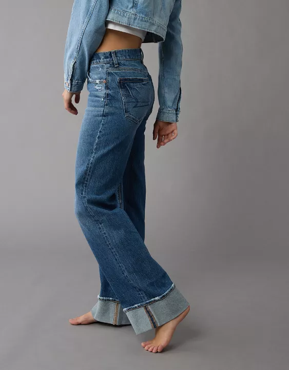 Aeo AE Stretch High-Waisted Stovepipe Cuffed Jean