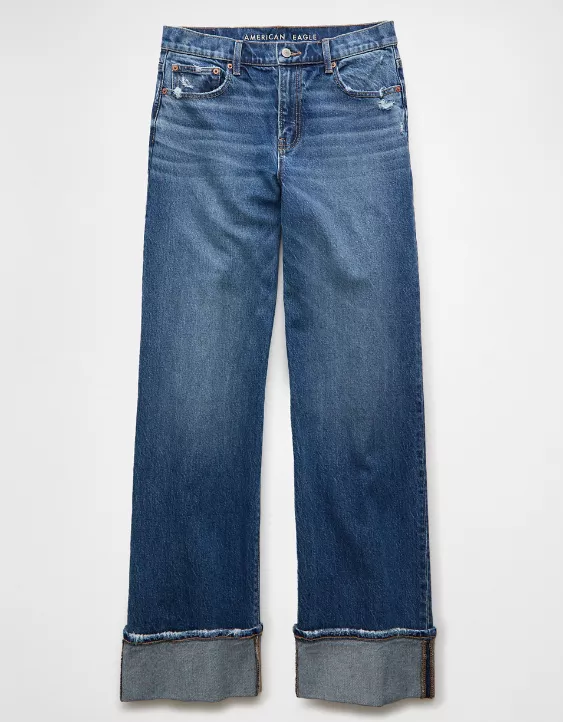 Aeo AE Stretch High-Waisted Stovepipe Cuffed Jean