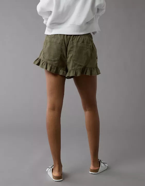 Aeo AE Stretch Linen-Blend Ruffle Short