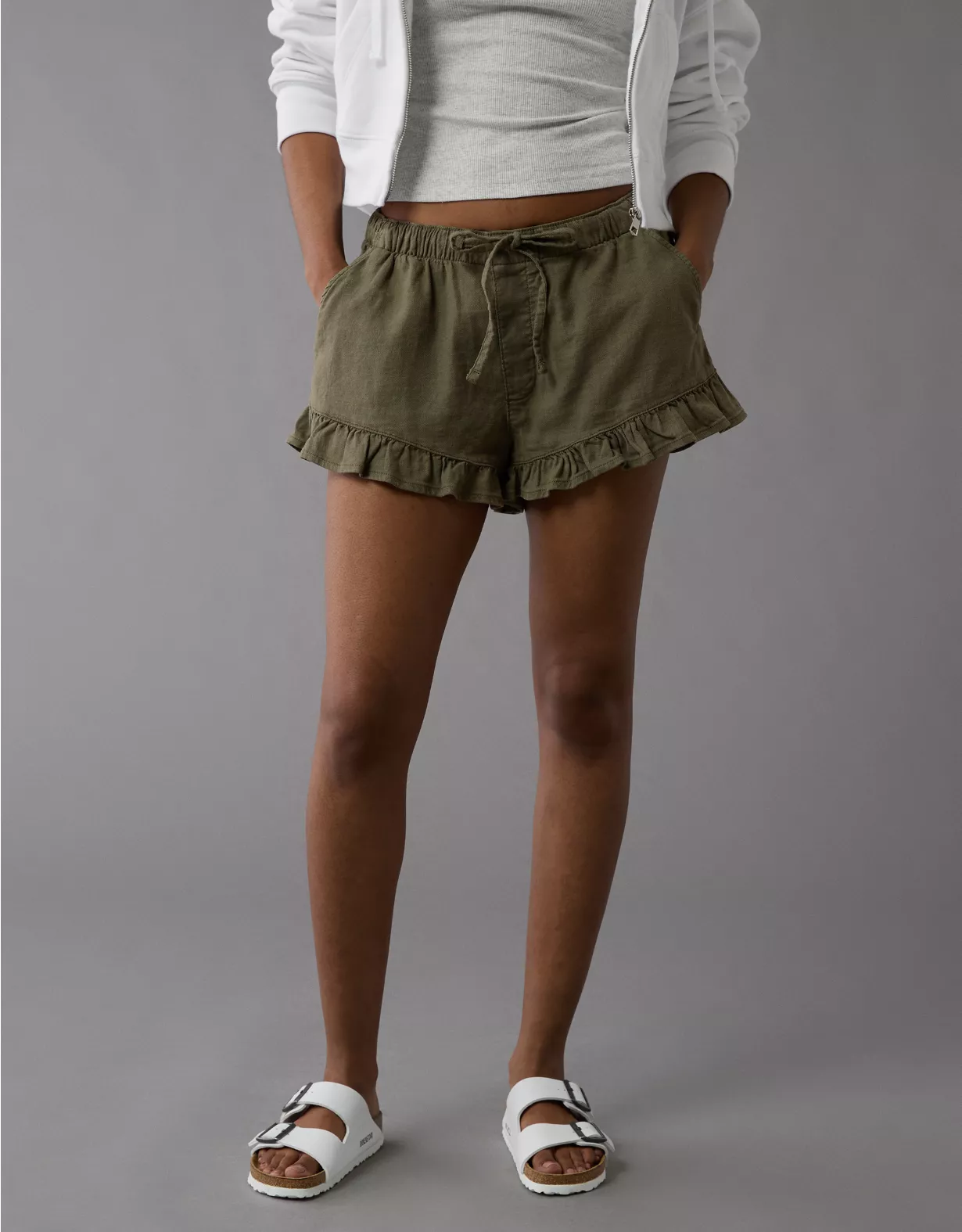 aeo AE Stretch Linen-Blend Ruffle Short