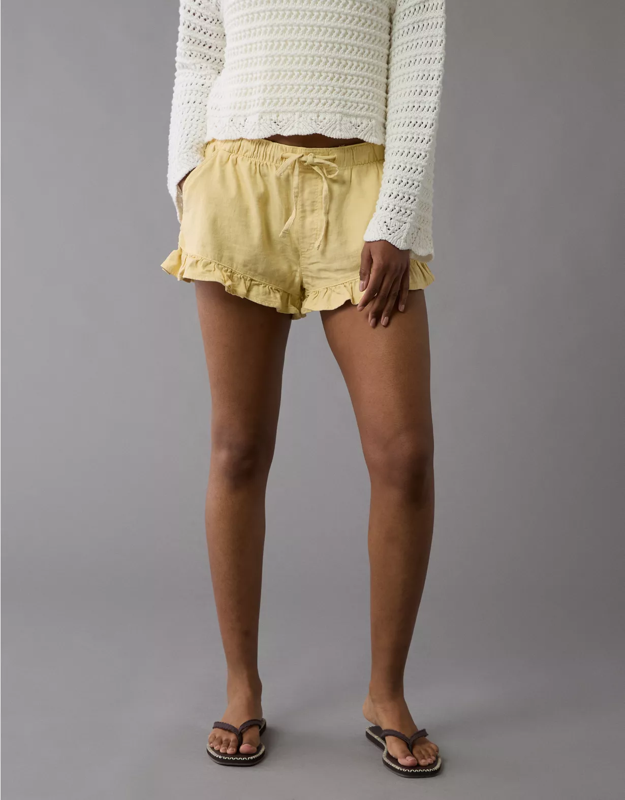 aeo AE Stretch Linen-Blend Ruffle Short