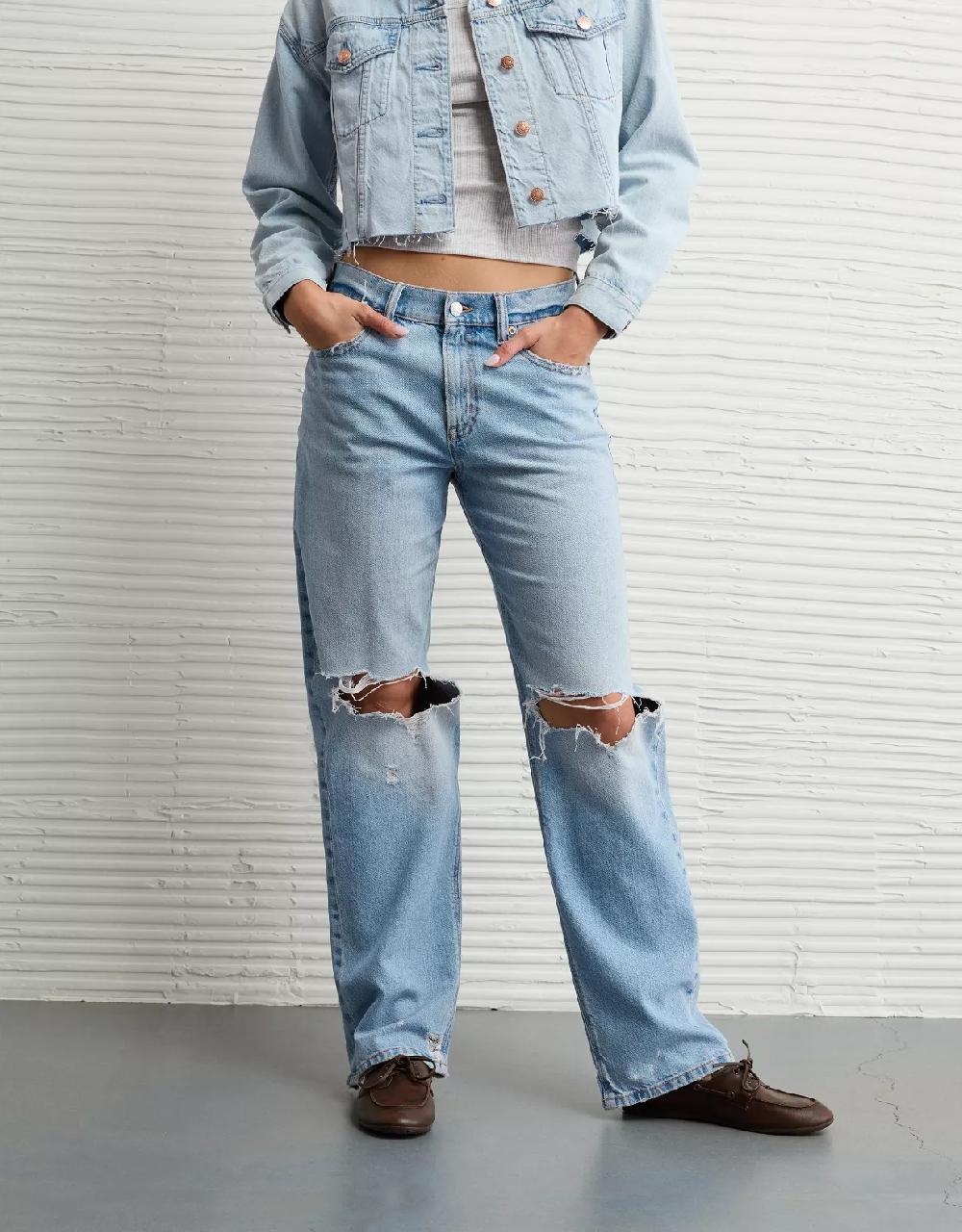 aeo AE Strigid Ripped Low-Rise Ex-Boyfriend Jean