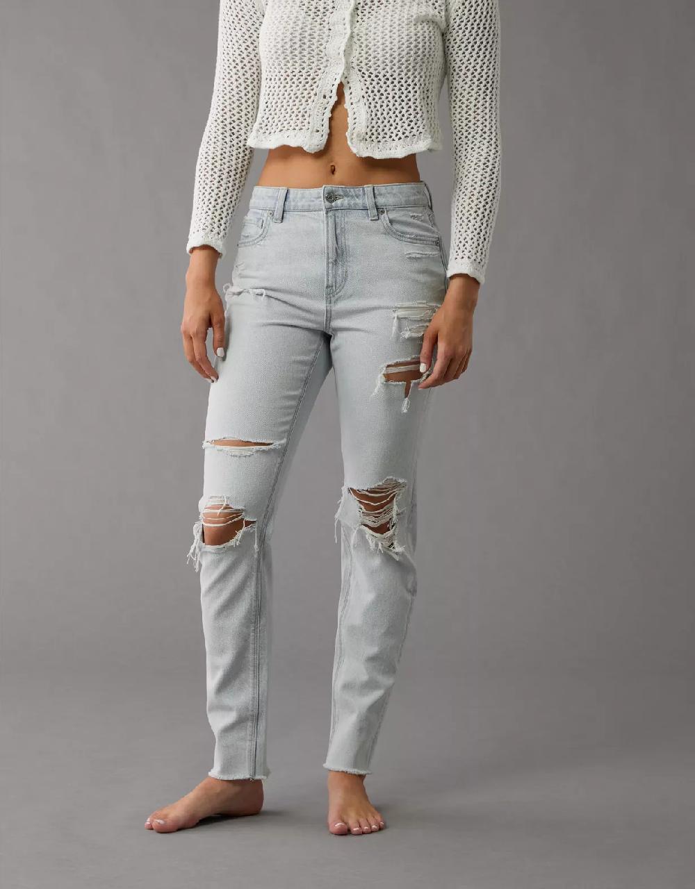 aeo AE Strigid Ripped Mom Jean