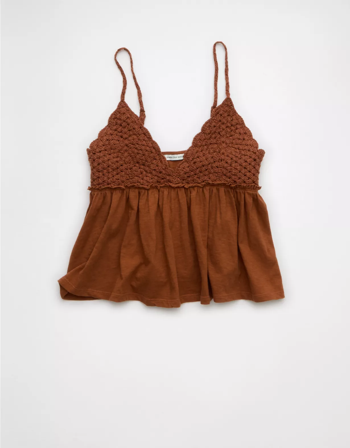 aeo AE Sunchaser Knit Crochet Babydoll Cami