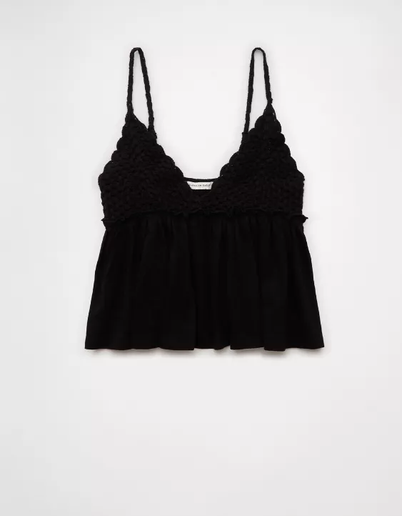 Aeo AE Sunchaser Knit Crochet Babydoll Cami