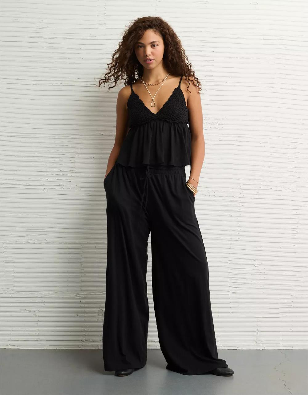 aeo AE Sunchaser Knit Crochet Babydoll Cami